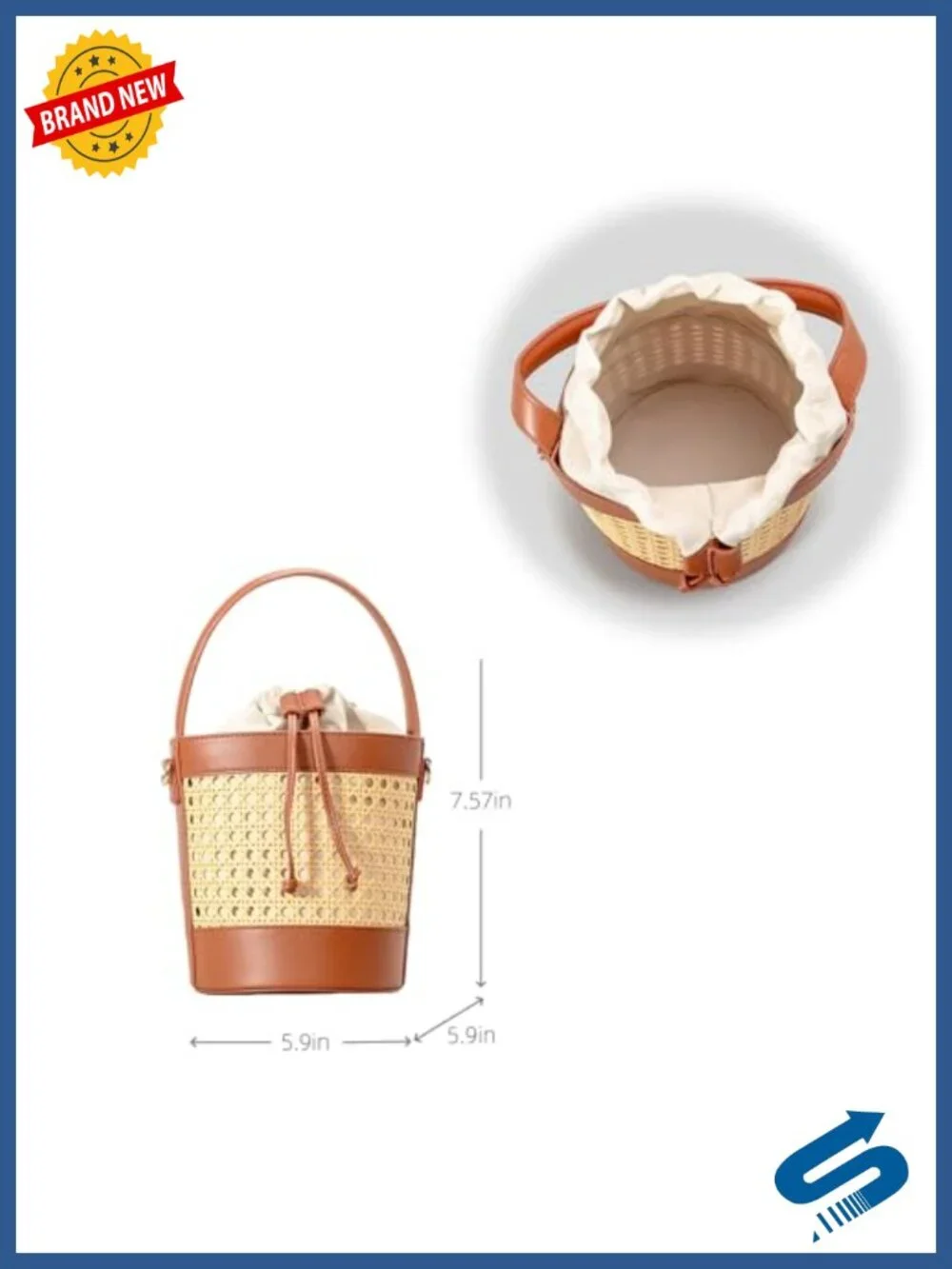 Woven Straw Tote Bag for Women, Summer Beach Crossbody, Natural Rattan Purse
